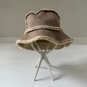 Shearling Fur Sherpa Bucket Hat Camel Khaki Unisex Winter Cap Almond Ivory